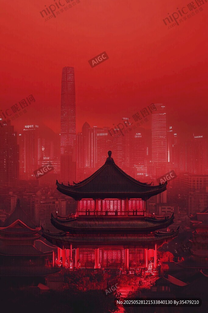 紅韻中式建筑與現(xiàn)代都市景