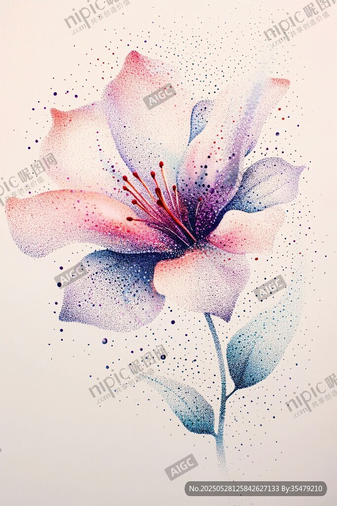 水彩繪夢幻百合花