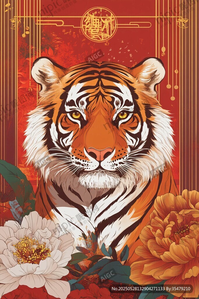 虎年瑞虎伴牡丹圖