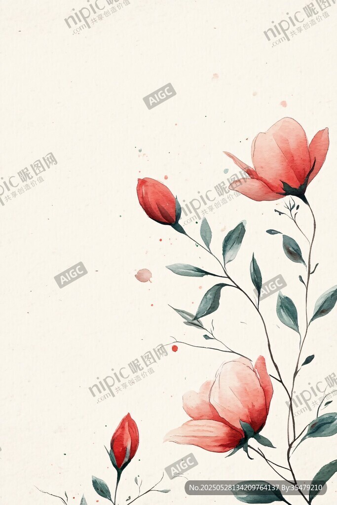 水彩風粉色花卉清新插畫