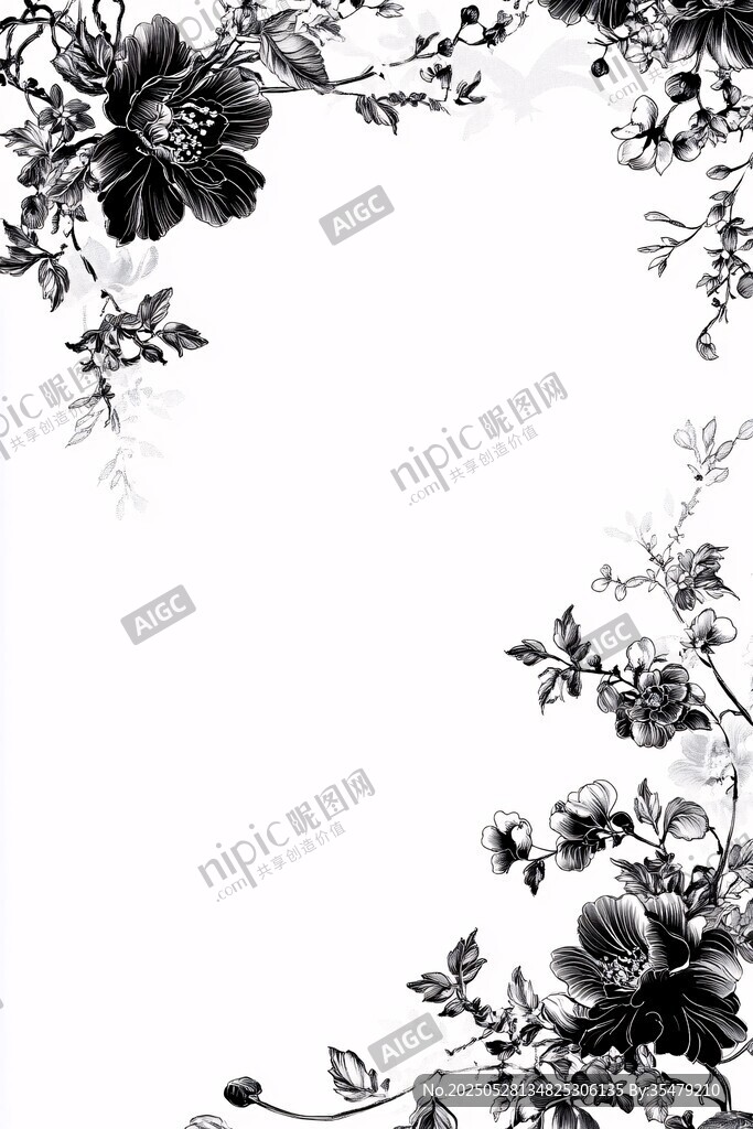 黑白花卉邊框圖案
