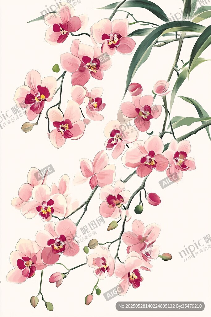 粉色嬌俏蝴蝶蘭插畫