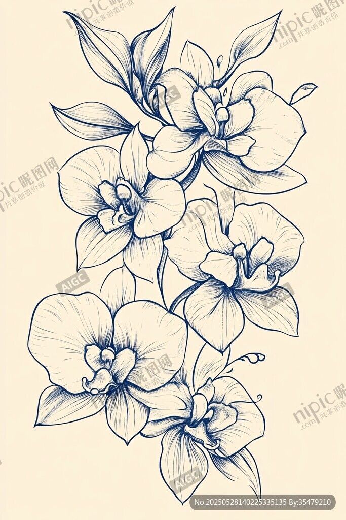 手繪蘭花花卉圖案插畫