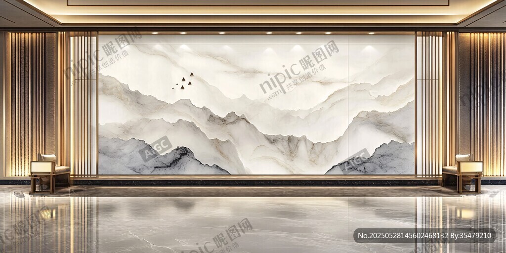 中式山水風(fēng)豪華客廳背景墻
