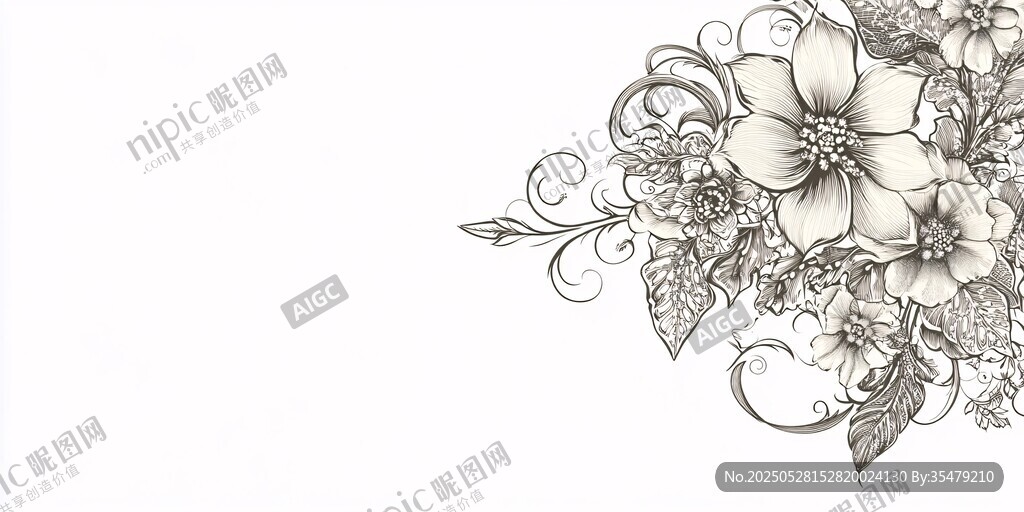 黑白花卉裝飾圖案