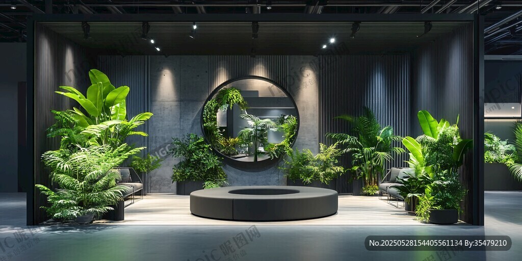 室內(nèi)綠植環(huán)繞的藝術(shù)展示空間