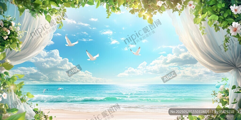 夢(mèng)幻海邊花簾美景
