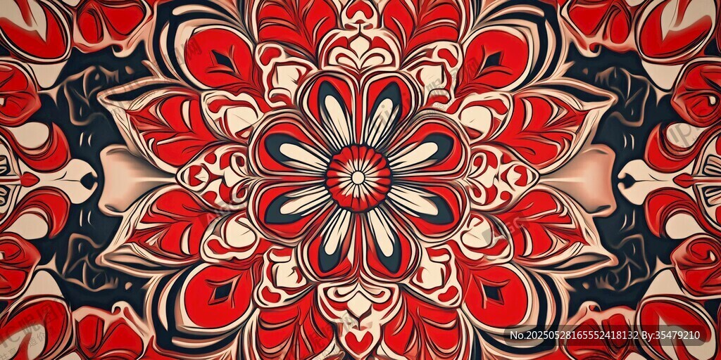 復(fù)古紅黑曼陀羅花紋圖案