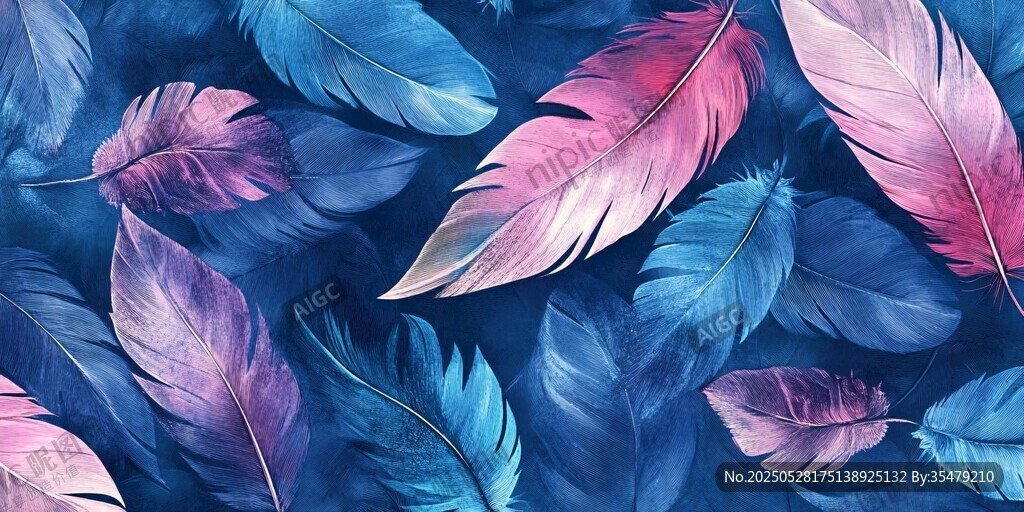 夢幻羽毛水彩無縫圖案