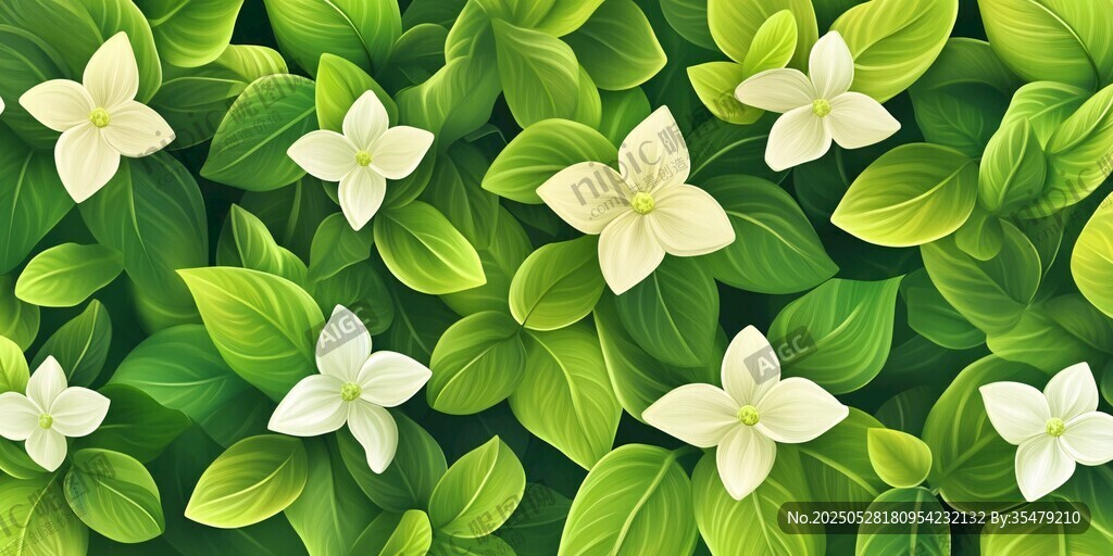 綠葉白花構(gòu)成的清新圖案