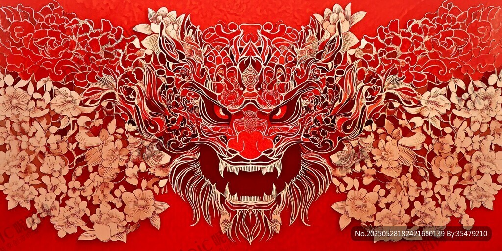 紅色瑞虎圖騰華麗裝飾