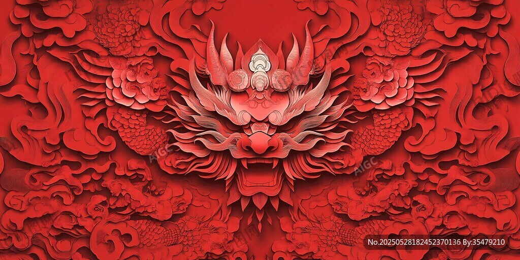 中式紅龍浮雕藝術圖案