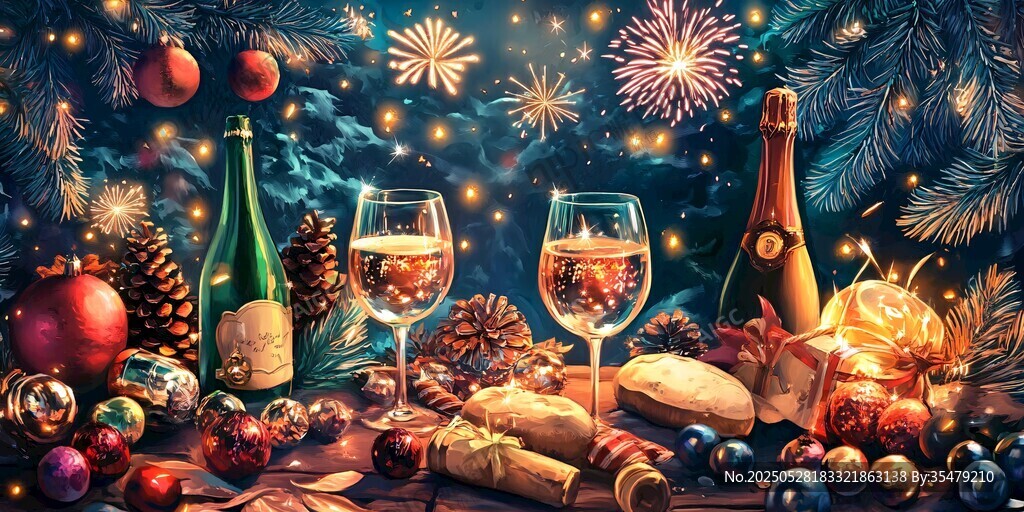 圣誕夜的美酒與節日裝飾