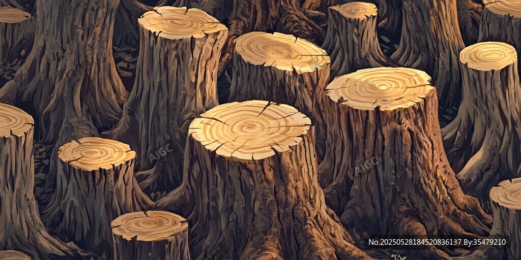 遭砍伐后的大片樹樁場景