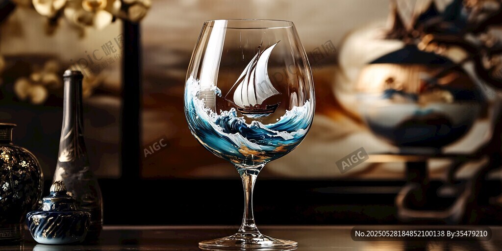 繪有帆船海浪的精美酒杯