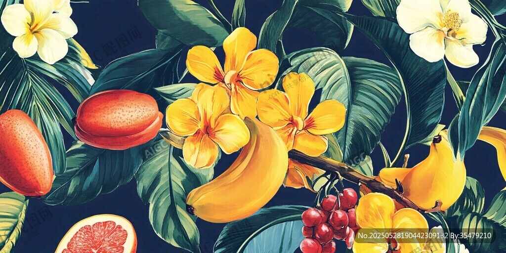 熱帶水果花卉絢麗圖案