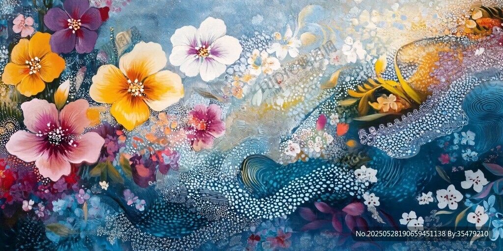 夢幻花卉海洋絢麗插畫
