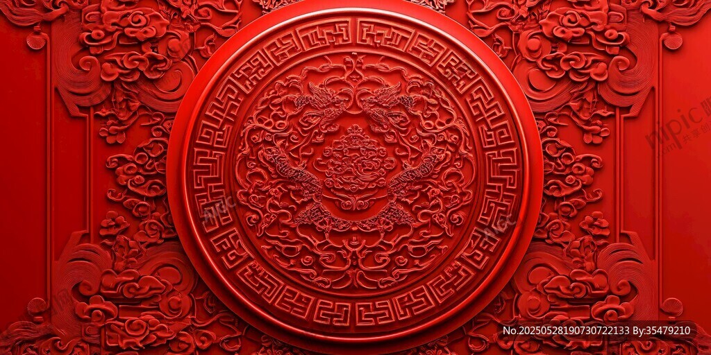 中式紅雕龍紋精致裝飾