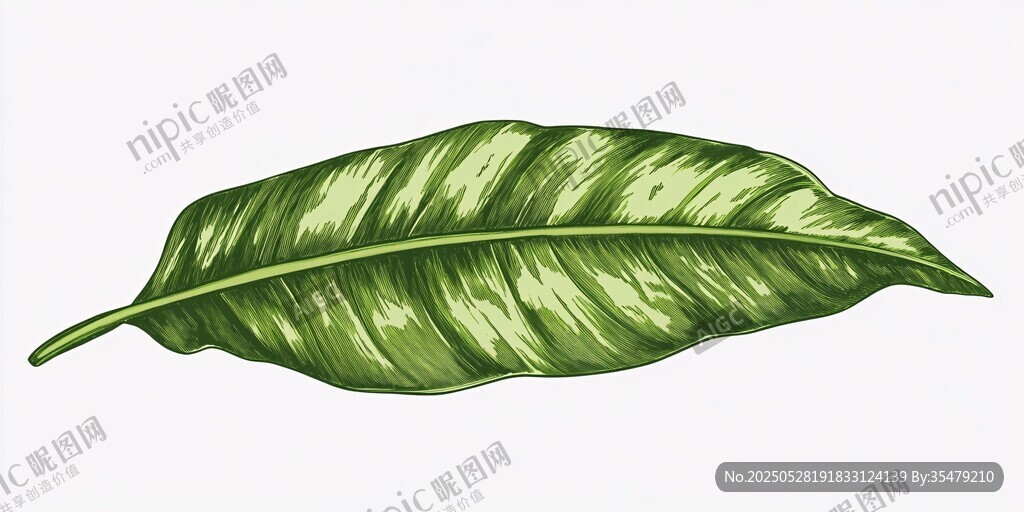 手繪綠色芭蕉葉插畫