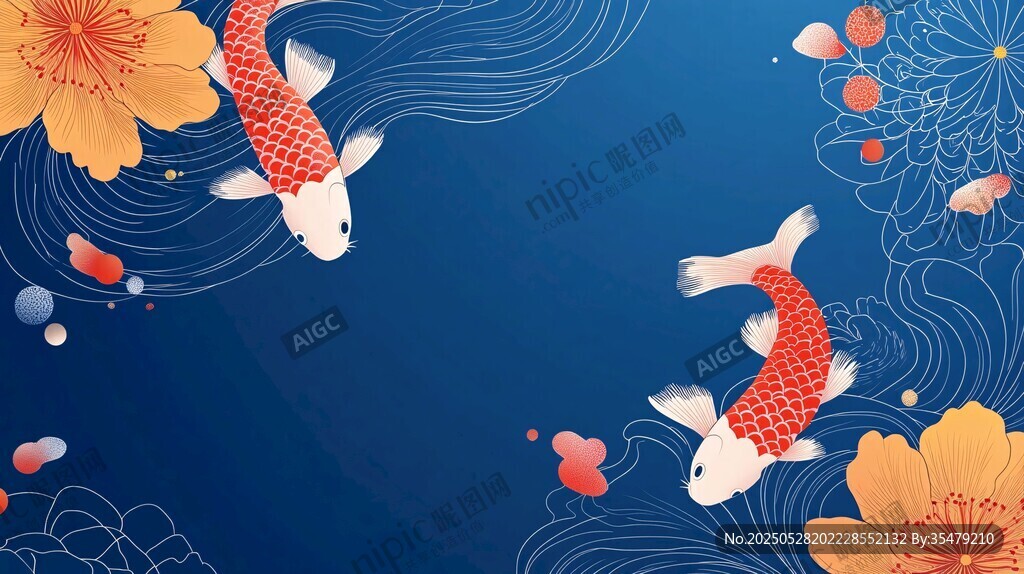 錦鯉戲花圖