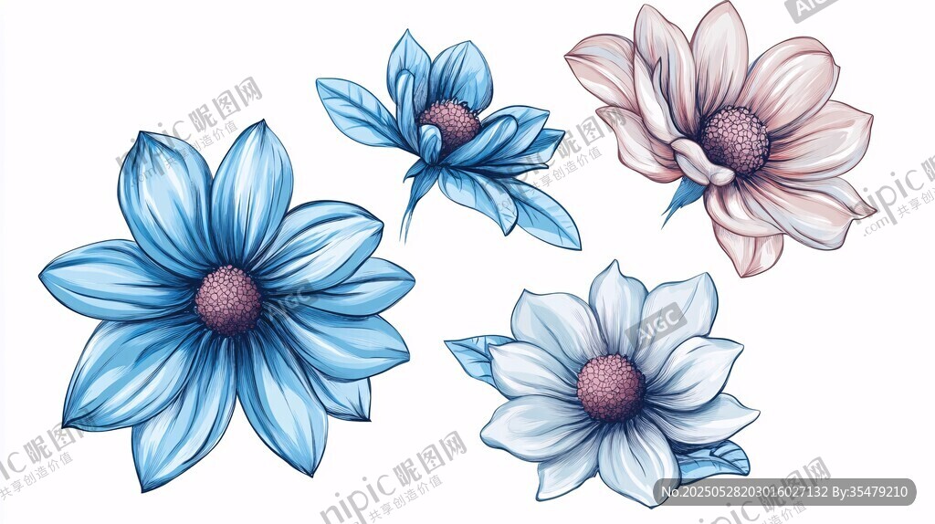 手繪清新花朵插畫素材