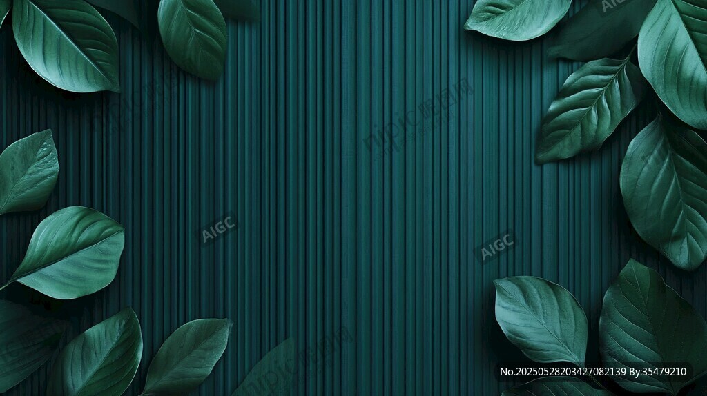 綠葉裝點(diǎn)的深綠條紋背景