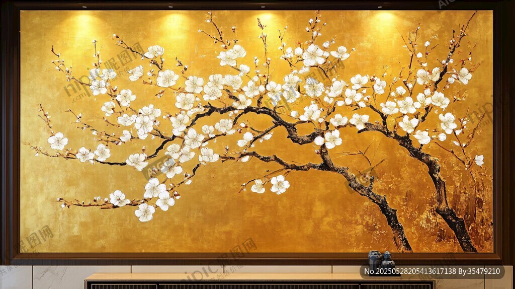 金色梅花壁畫 優(yōu)雅家居裝飾