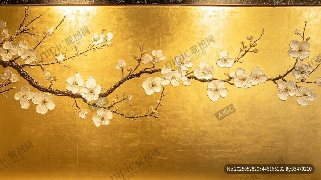 金底白梅圖