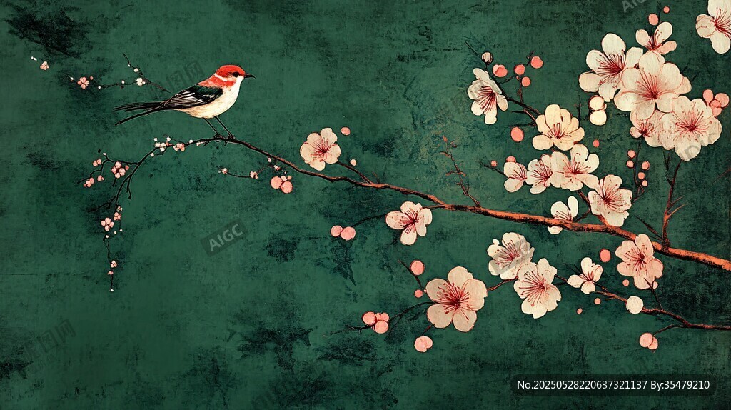 枝頭棲鳥賞繁花