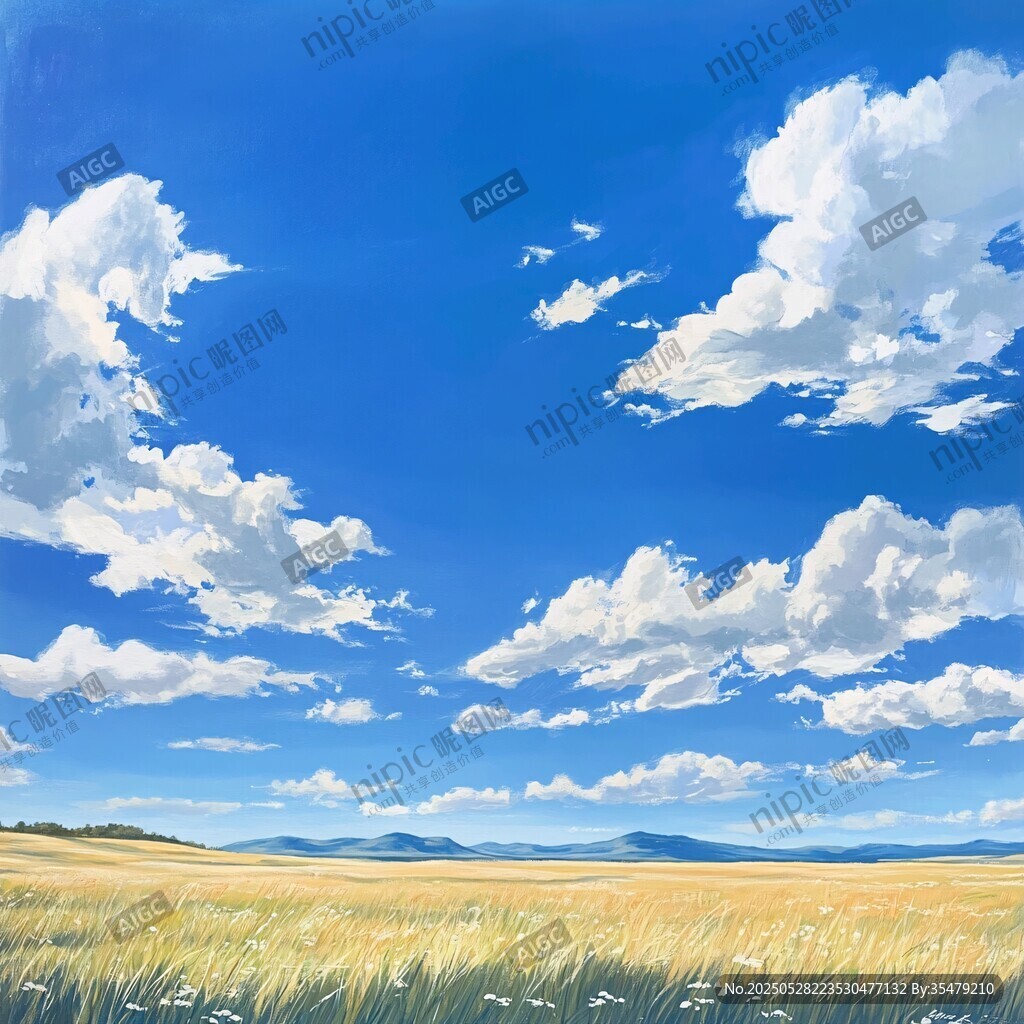 藍天白云下的廣袤田野