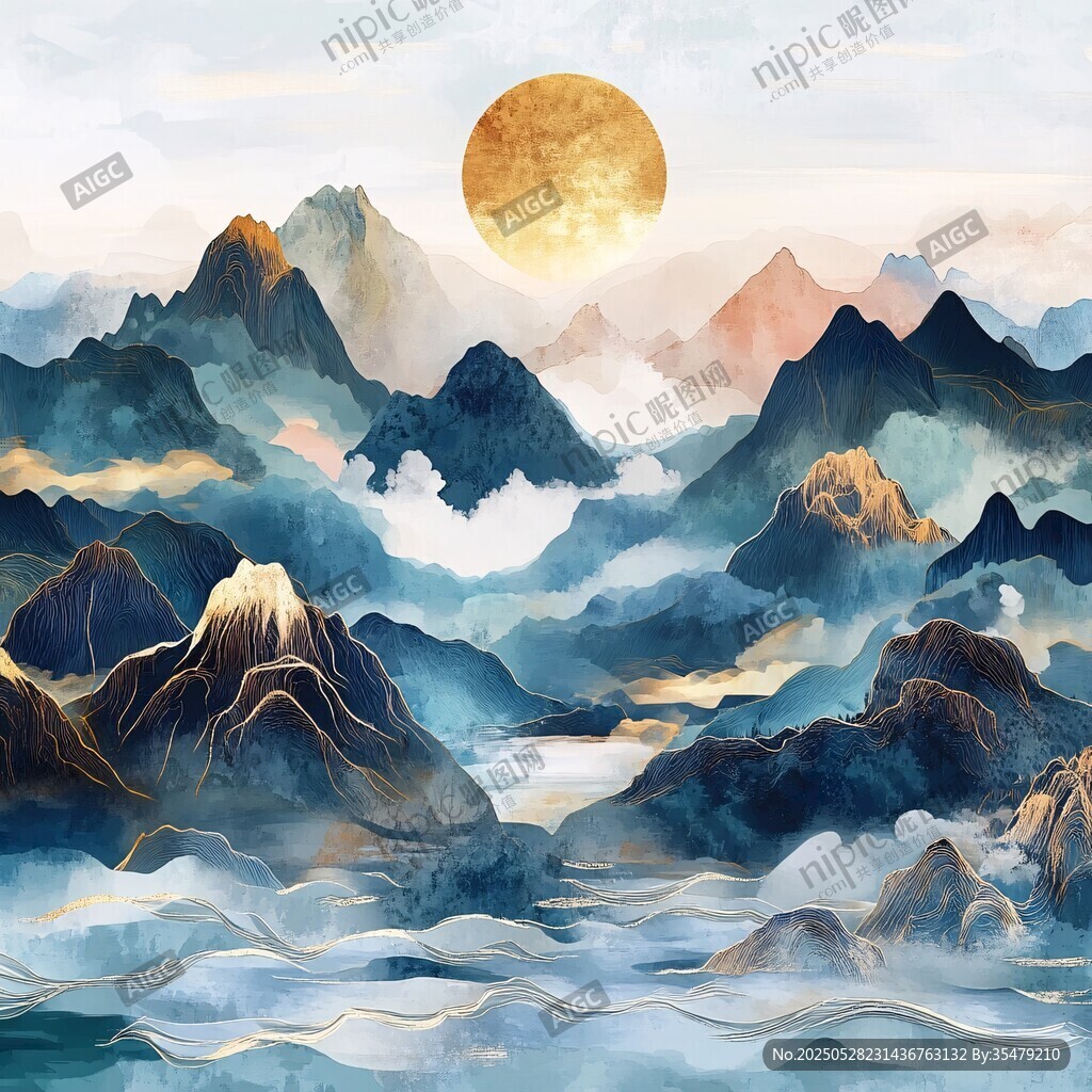 水墨山水間的壯麗日出