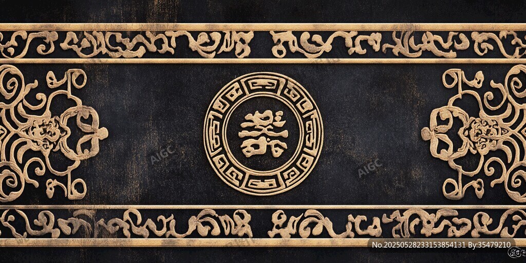 中式古典黑金花紋裝飾圖案
