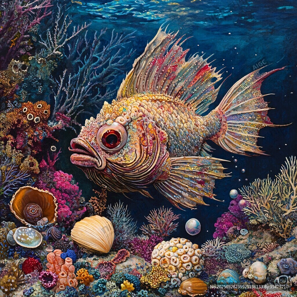 奇幻海底世界中的多彩怪魚
