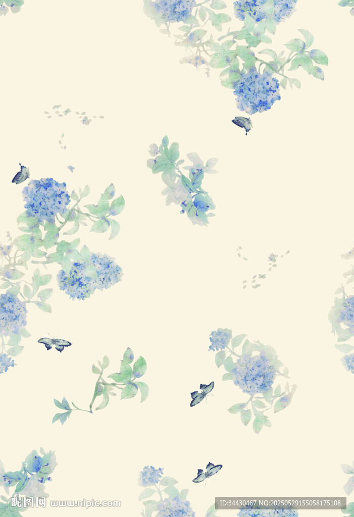 淡雅藍花水彩花卉圖案