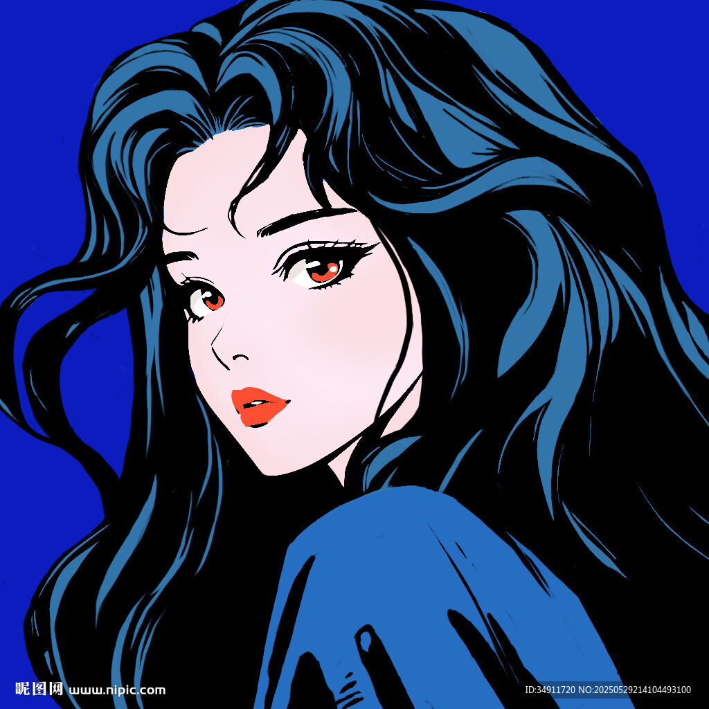 藍發女子側顏插畫