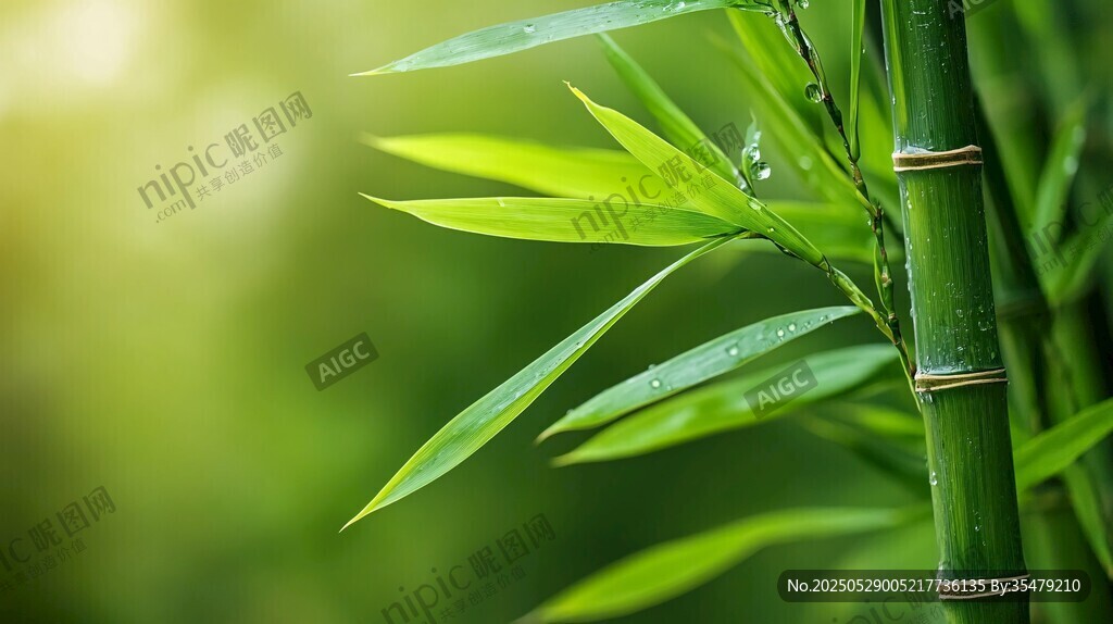 翠綠竹枝 水珠點綴生機
