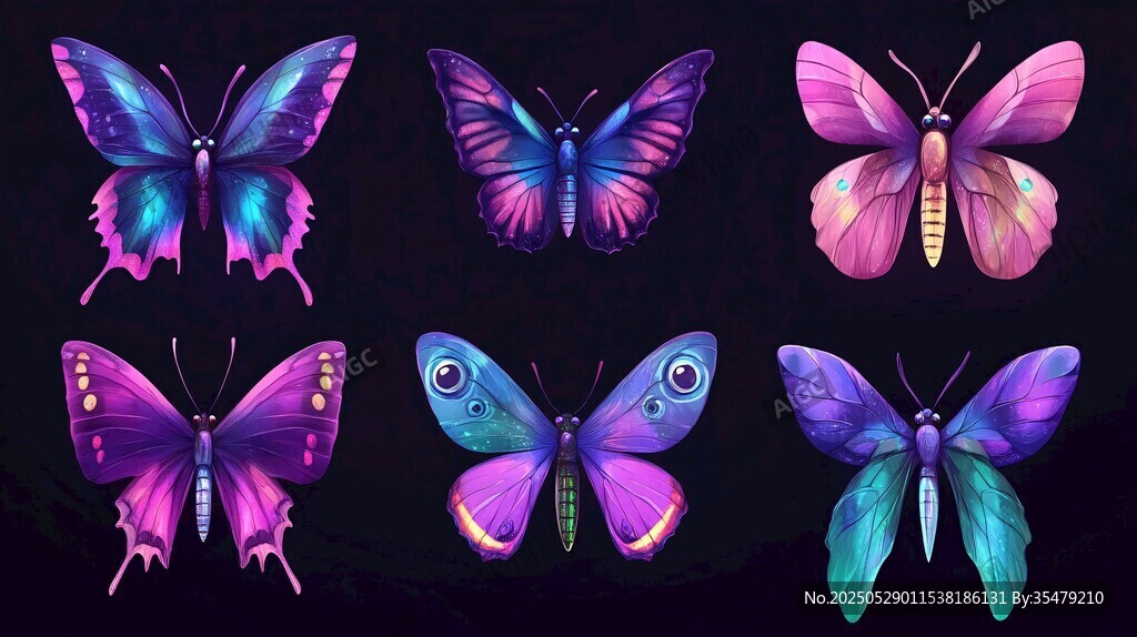 夢幻炫彩蝴蝶插畫集合