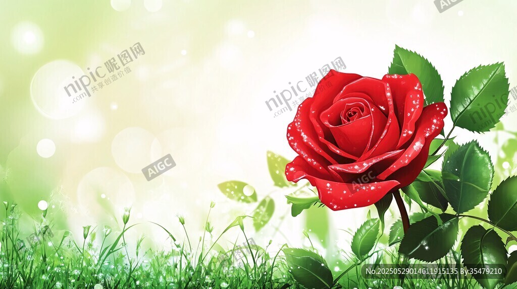 嬌艷紅玫瑰綻于翠綠草地