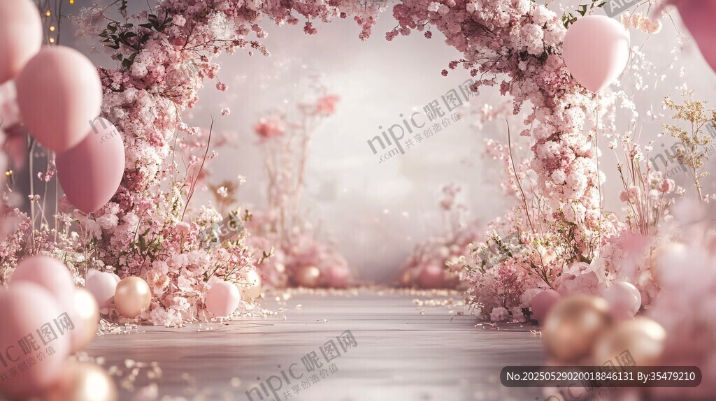 浪漫粉色系婚禮拱門場(chǎng)景