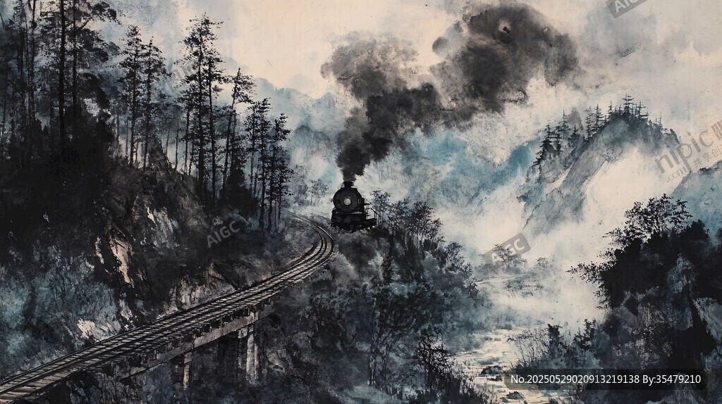 山間穿行的復古蒸汽火車