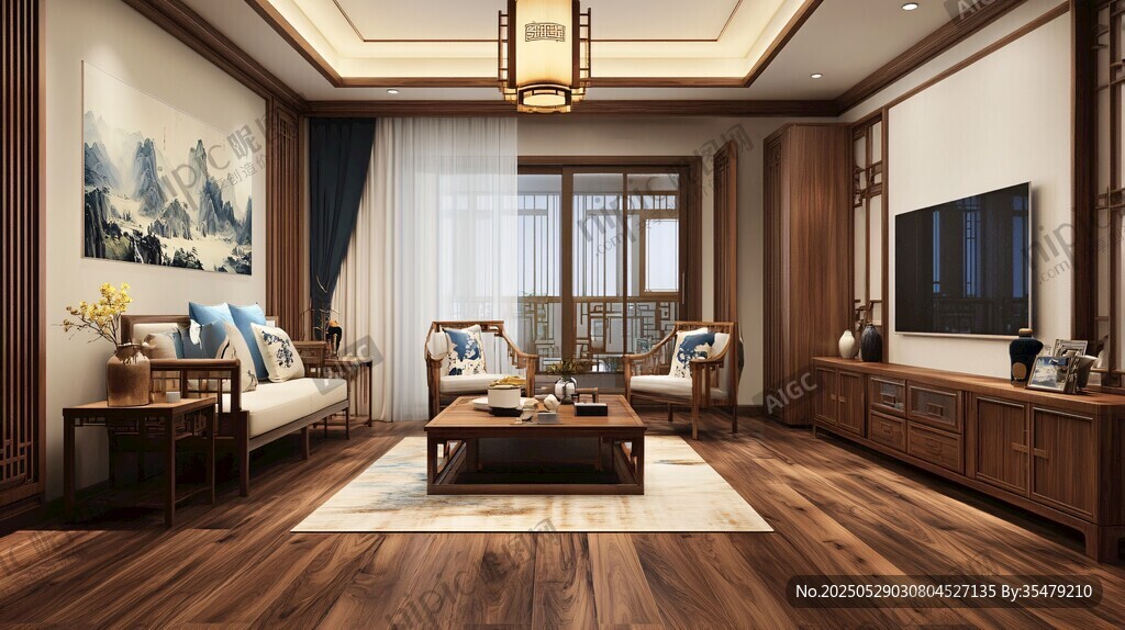 中式典雅客廳室內(nèi)場(chǎng)景圖
