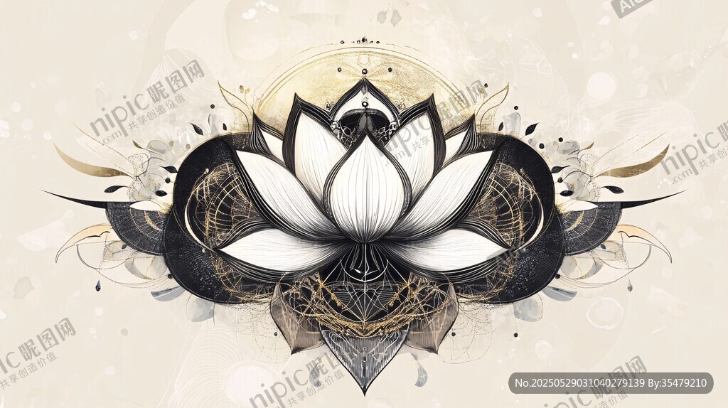 黑白蓮花神秘裝飾圖案