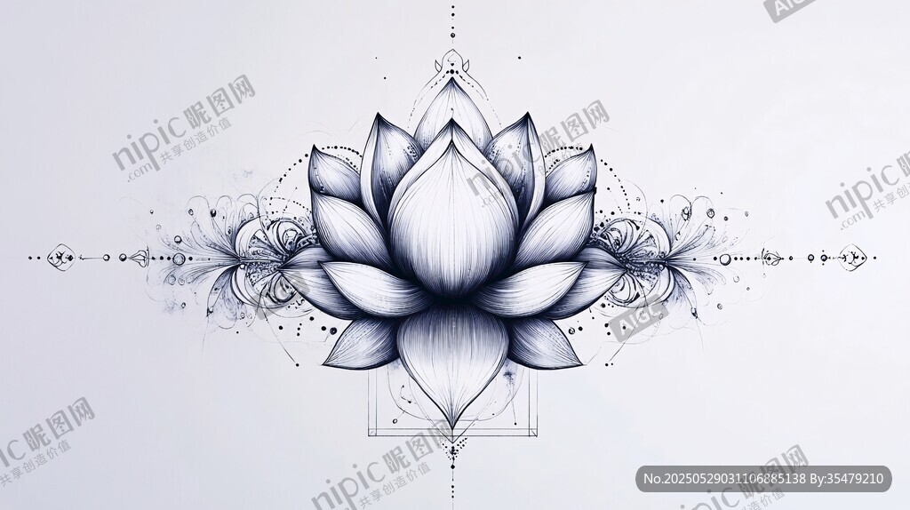 簡約線條蓮花圖騰圖案