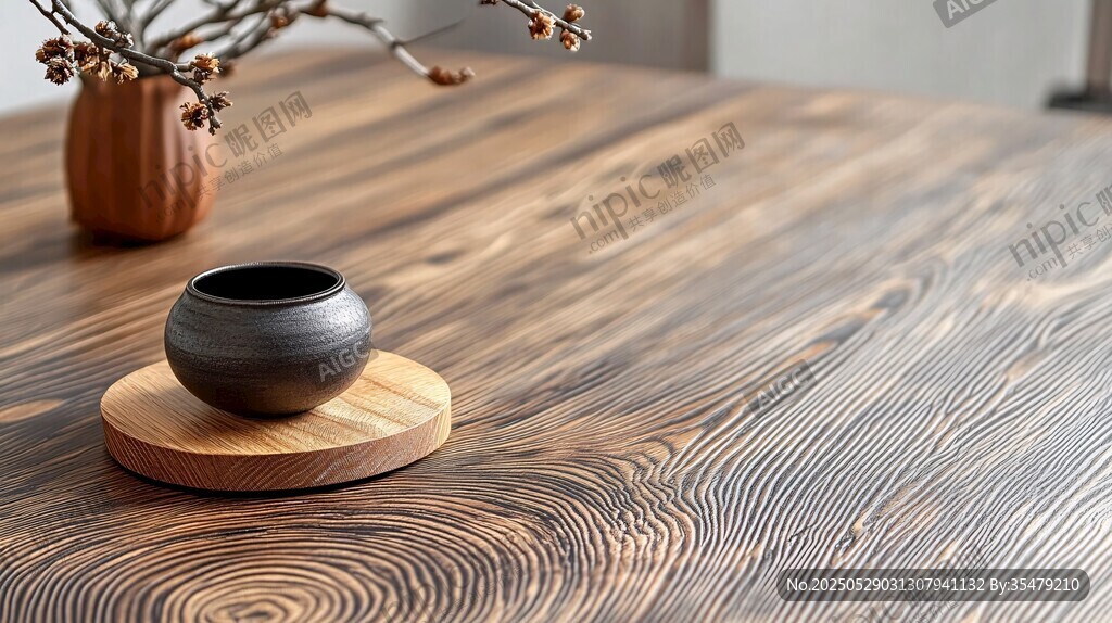 木質桌面的雅致茶具擺件