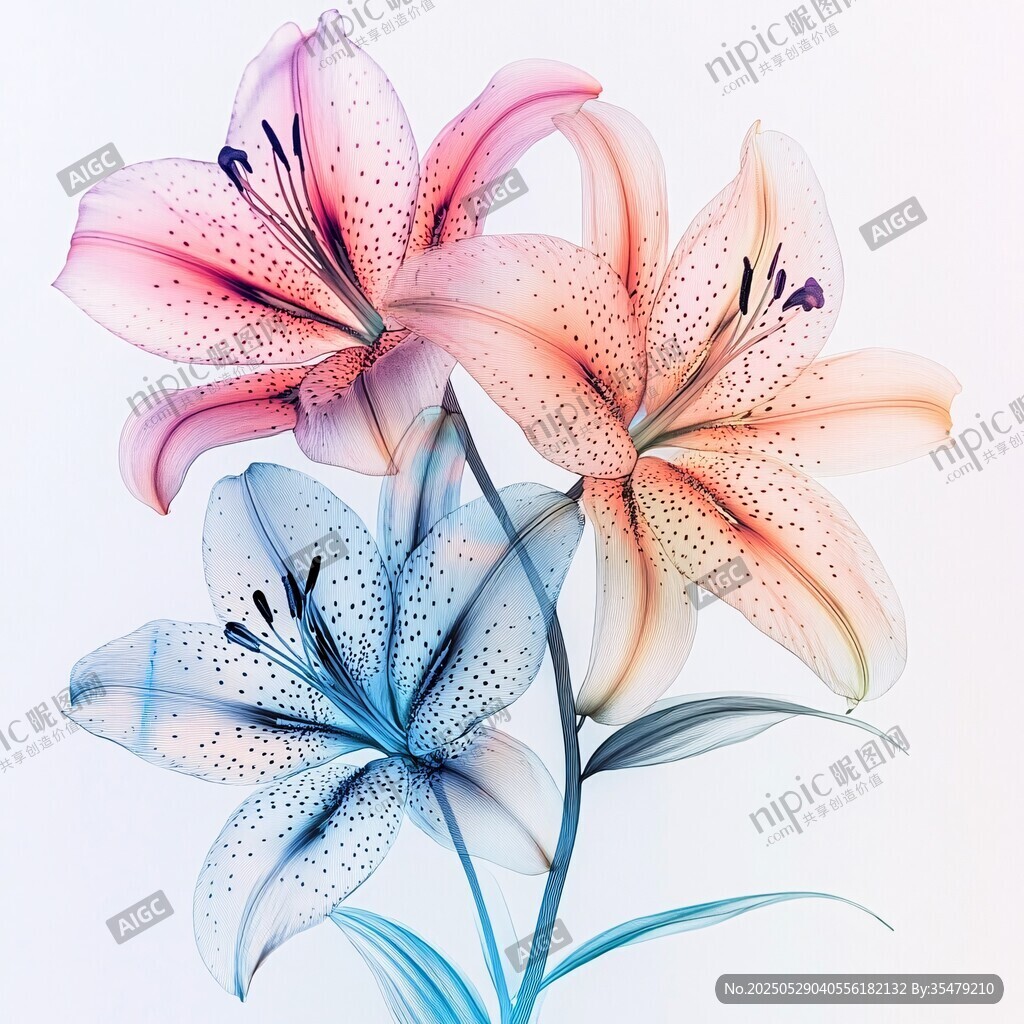 夢(mèng)幻三色百合花插畫(huà)