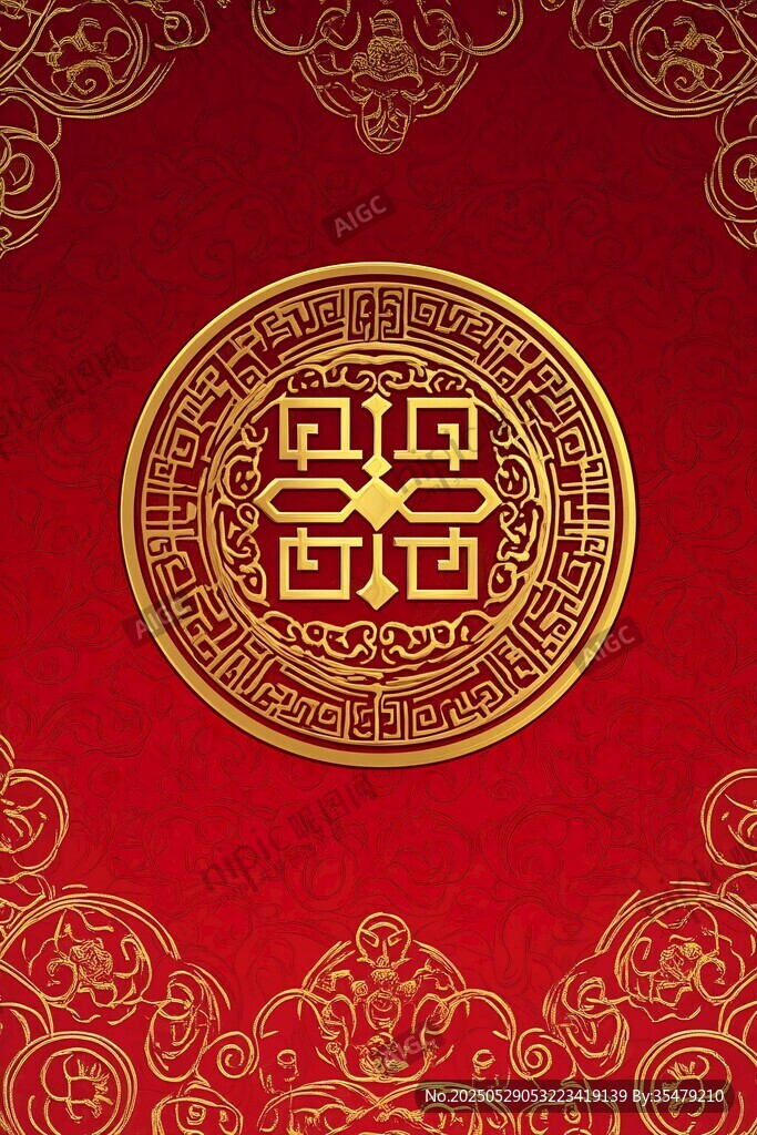 中式紅底金色傳統(tǒng)花紋圖案