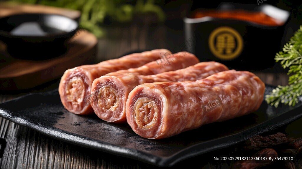 美味香腸擺于盤 鮮香誘人