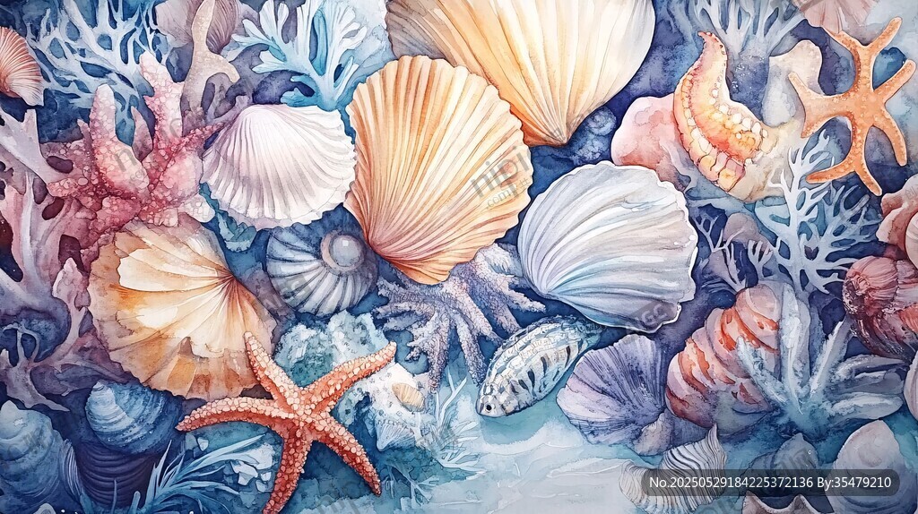 夢幻海洋貝殼與海星世界