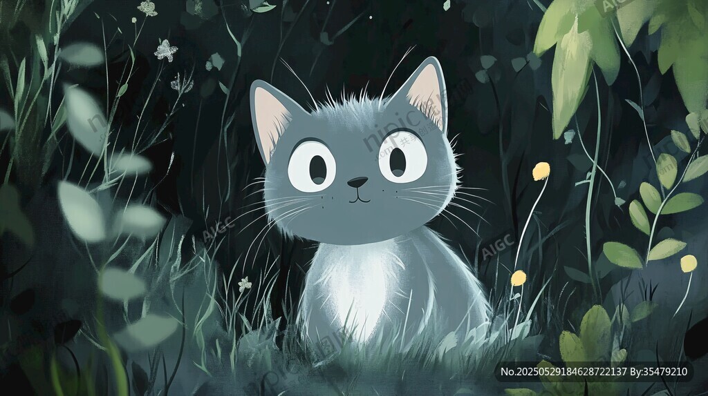 夜中萌貓于草叢中張望