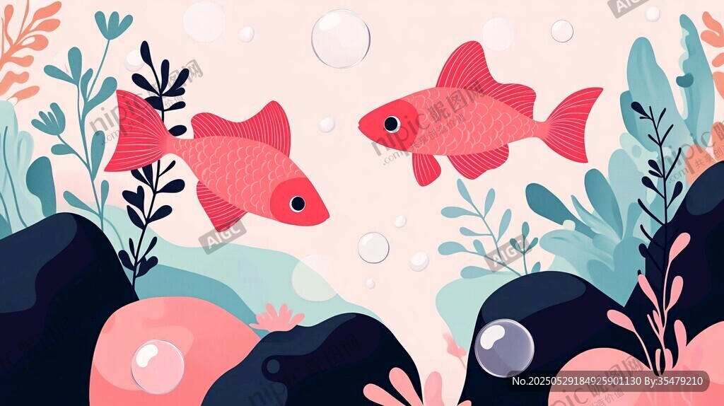雙紅金魚暢游海底世界